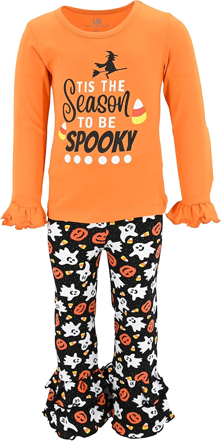 halloween spooky season 2 piece girls double ruffle leggings and b0b417gqx7
