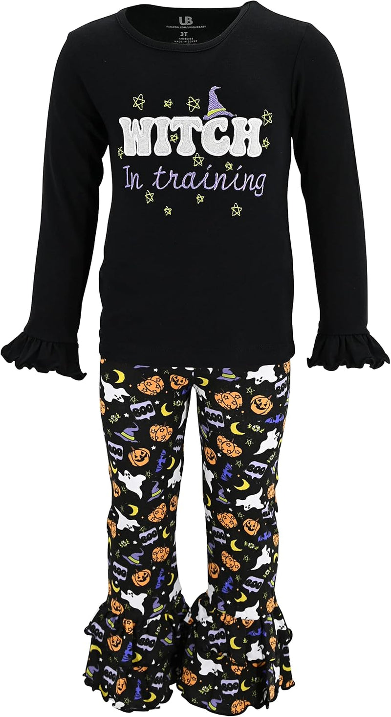 halloween witch in training 2 piece girls double ruffle leggings and b0b41bjtnd