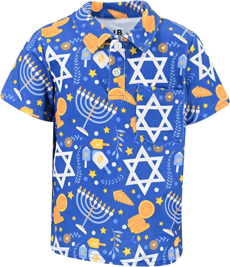 Blue Hanukkah Star Unique Baby Boys Jewish Hanukkah Polo Shirt for Toddler and Big Kids (8Y, Blue Hanukkah Star)