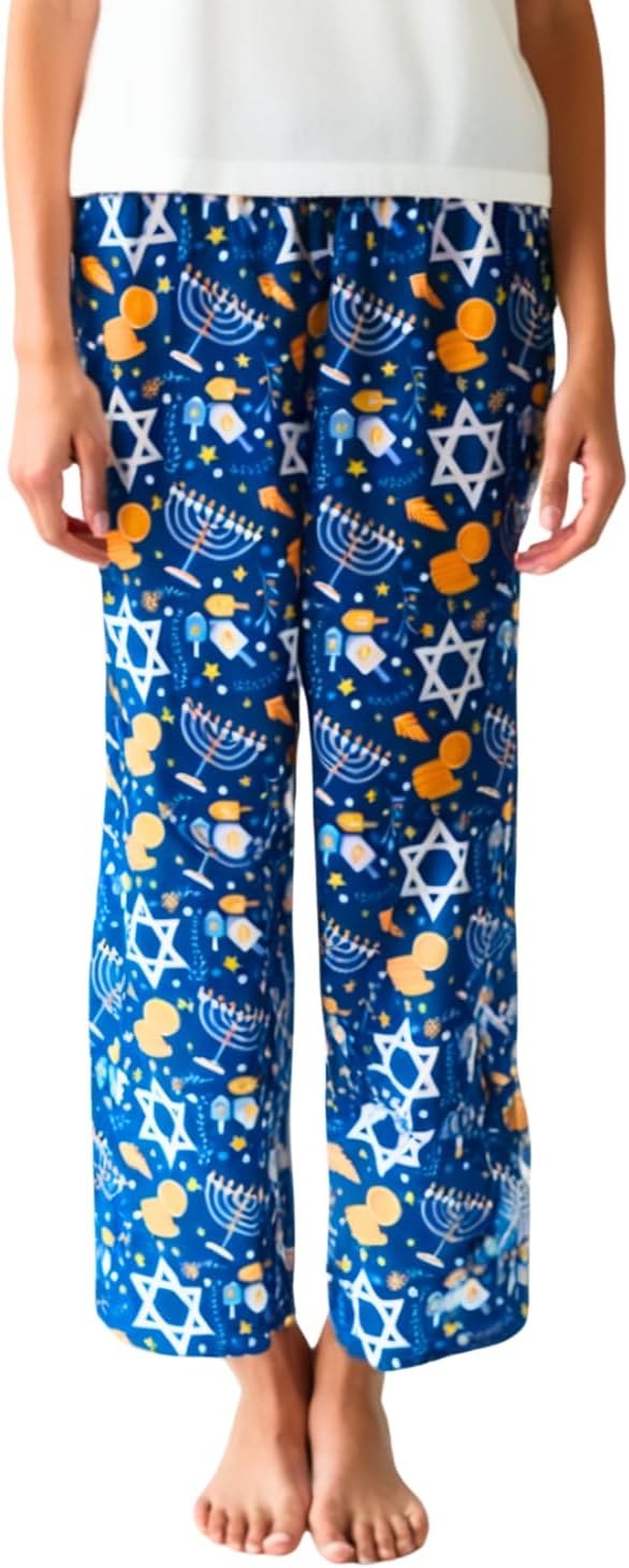 Blue Star Unisex Hanukkah Pajama Pants Mens Womens Star of David Jewish PJs (Large, Blue Star)