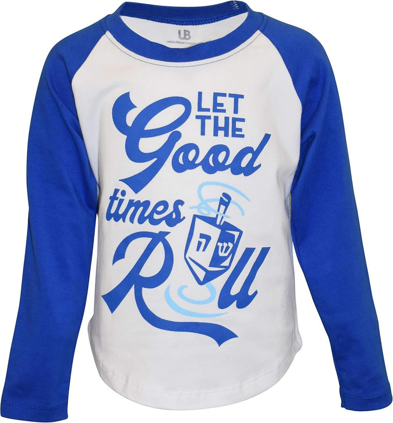 Blue Unique Baby Boys Let The Good Times Roll Raglan Hanukkah Shirt (4t, Blue)