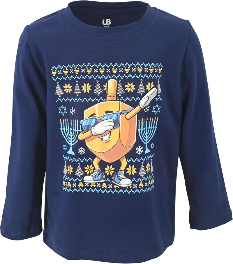 Dabbing Dreidel Unique Baby Boys Long Sleeve Hanukkah Dreidel Shirt for Toddler and Kids (5Y, Dabbing Dreidel)