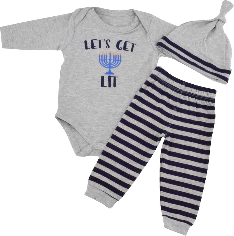 hanukkah grey boys lets get lit hanukkah layette set w b075mr5vc9