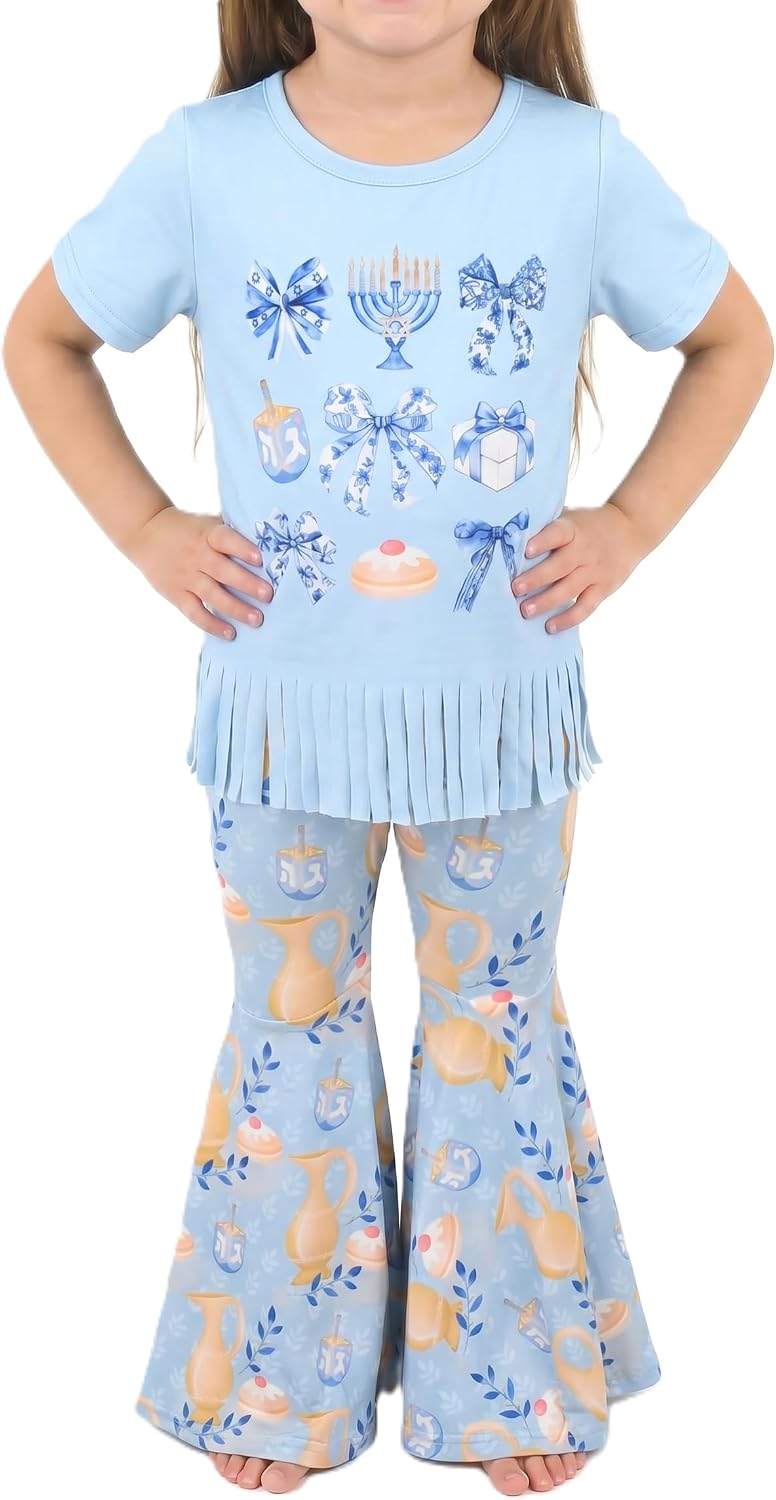 hanukkah hanukkah delights girls short sleeve bell bottom leggings b0fcm5hlry
