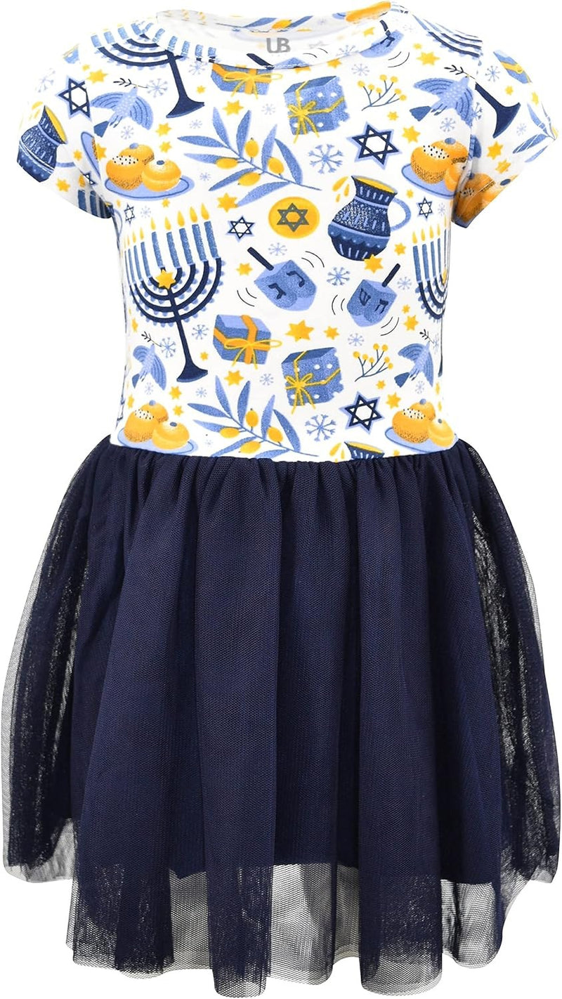 Hanukkah Pastry Girls Short Sleeve Tulle Tutu Dresses for Kid and Toddler Girl Hanukkah Dress Outfit Sizes 18M-12Y (6 Ye