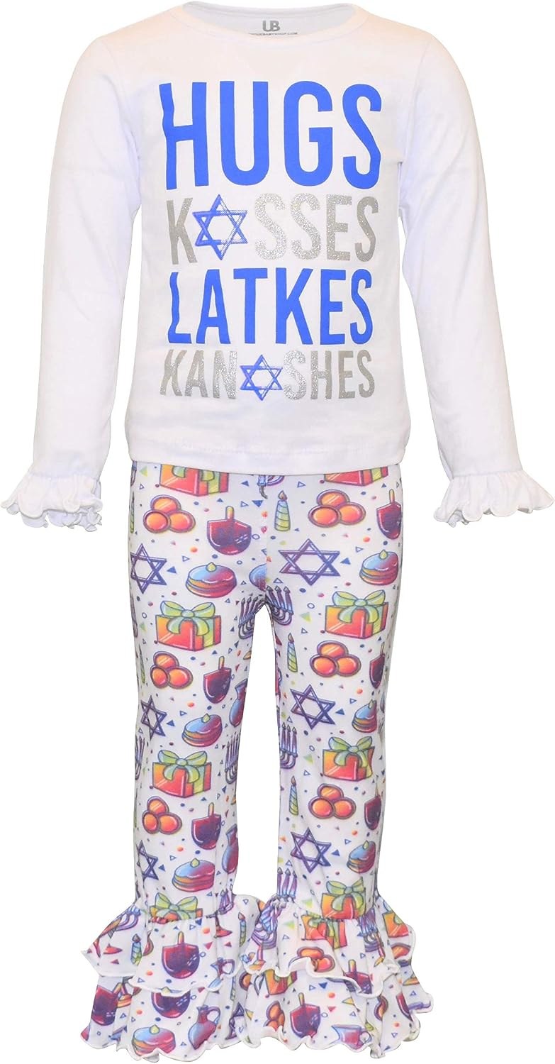 Latkes Unique Baby 2 Piece Girls Double Ruffle Leggings and Long Sleeve Shirt Clothes Set Kid and Toddler Girl Hanukkah 