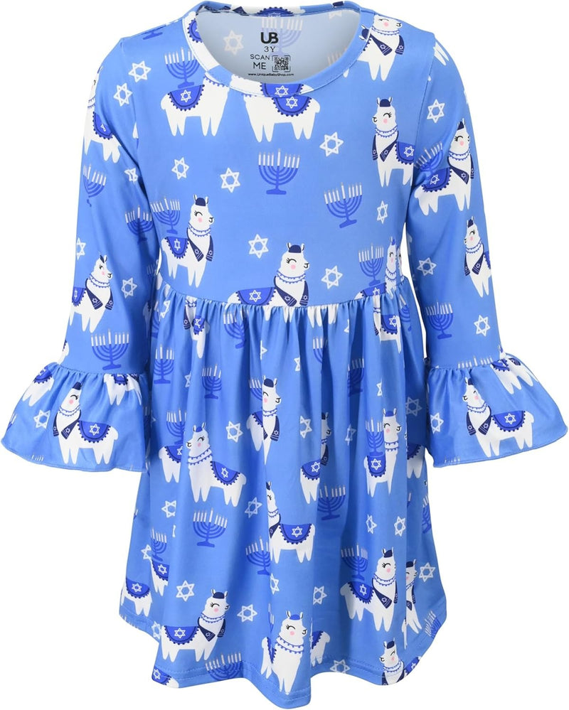 Llamakah Unique Baby Girls Long Sleeve Llama Hanukkah Dress Outfit for Girl Toddler and Kids Dresses (7Y, Llamakah)