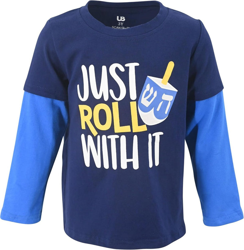 Roll With It Unique Baby Boys Layered Long Sleeve Hanukkah Shirt for Toddler and Big Kids (6Y, Roll with It)