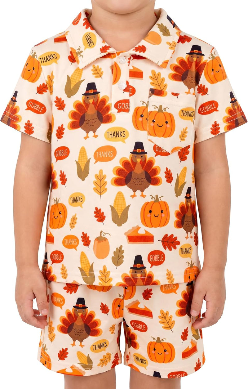matching gobble turkey boys thanksgiving outfit polo shirt and b0h4d8y6nm