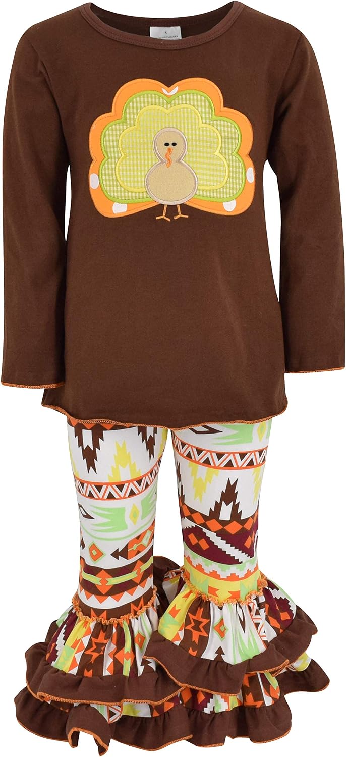 thanksgiving brown 2 piece girls double ruffle leggings and b01m6xnh3s