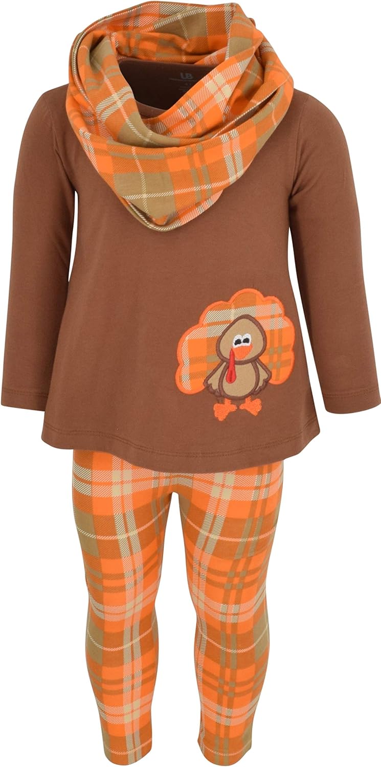 thanksgiving brown orange girls 3 piece thanksgiving turkey embroi b0741c44kx