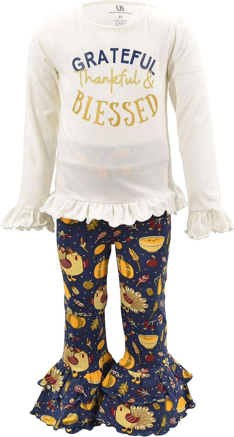 thanksgiving grateful blessed 2 piece girls double ruffle leggings and b09fjfx2wh