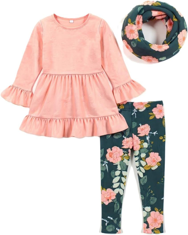 thanksgiving green floral girls fall winter floral 3pc legging set b0991j6dqm