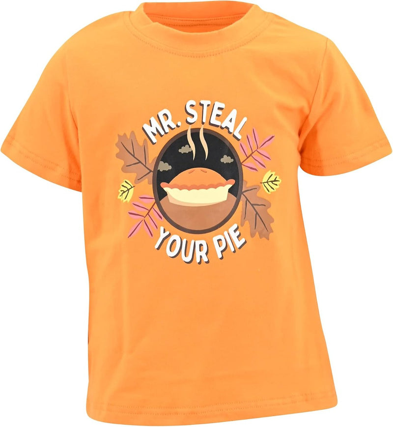 Mr Steal Your Pie Boys Mr Steal Your Pie Funny Kids Thanksgiving Clothes T Shirt (3Y, Orange)