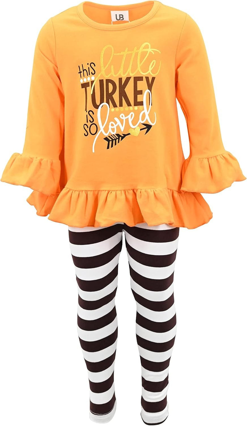 Orange Unique Baby Girls 2 Piece This Little Turkey Is Loved Thanksgiving Outfit (6/XL)