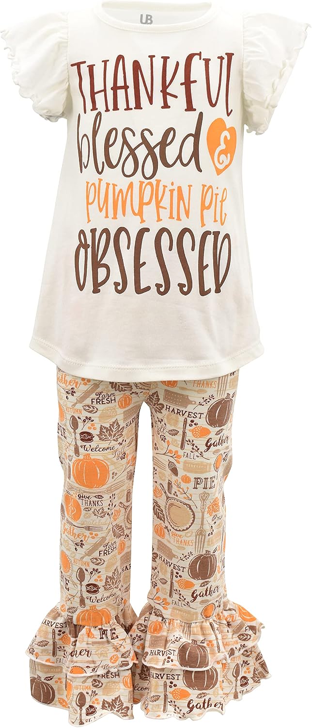 thanksgiving pie obsessed 2 piece girls double ruffle leggings and b09fjfy2q9
