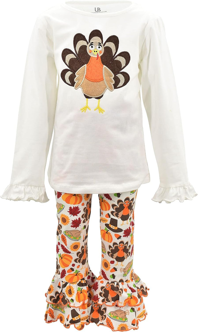 thanksgiving pilgrim print 2 piece girls double ruffle leggings and b09fjfnl3b