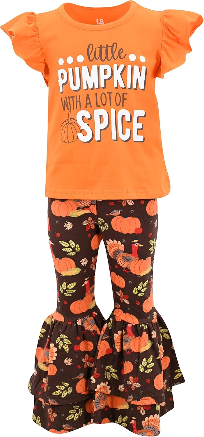 thanksgiving pumpkin spice 2 piece girls double bell bottom legging b0b3jz3k46