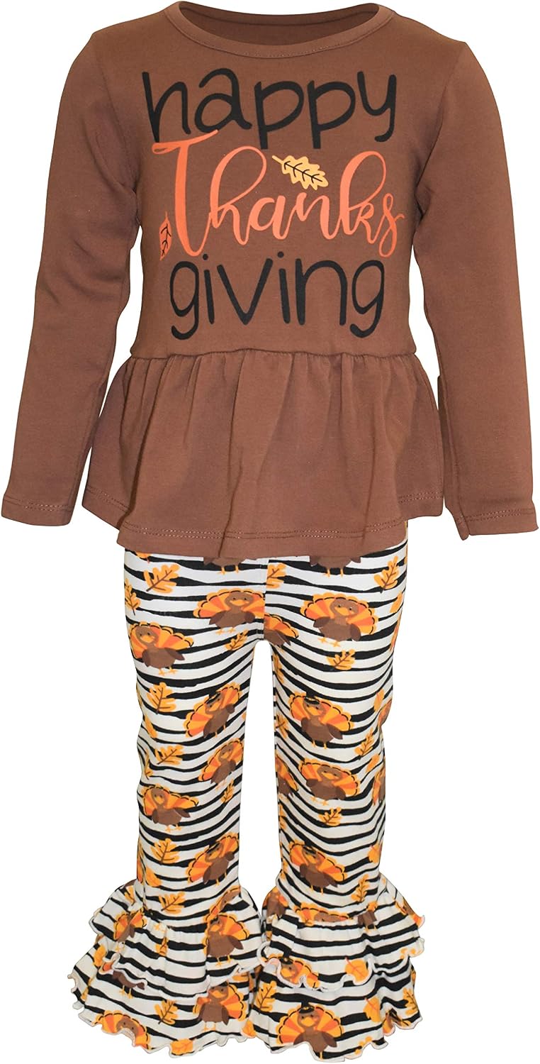 thanksgiving striped turkey girls happy thanksgiving 2pc ruffle pant b08glfkv4n