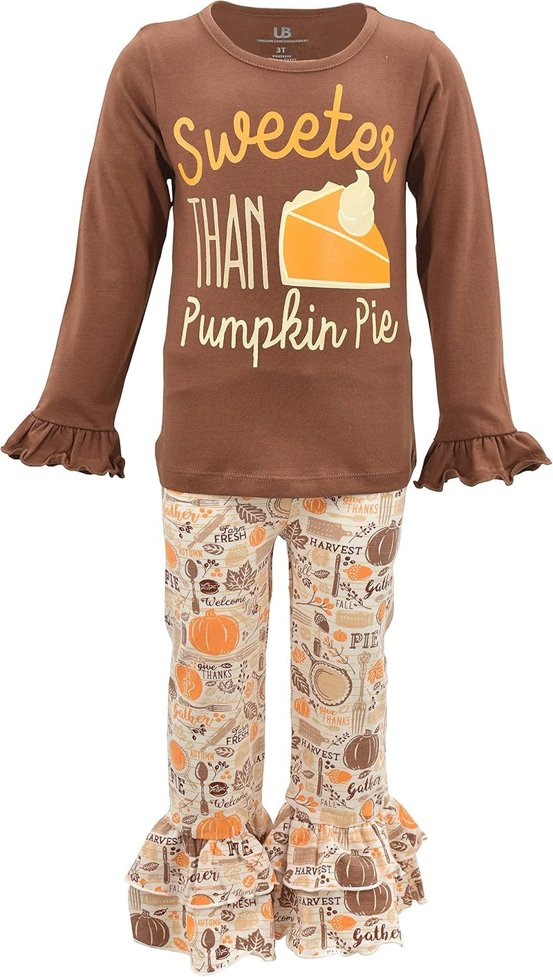 thanksgiving sweeter than pie 2 piece girls double ruffle leggings and b09fjg9ndk
