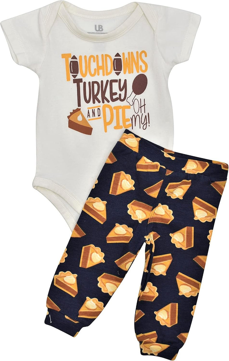 Touchdowns Turkey Unique Baby Unisex Touchdowns and Turkey Thanksgiving Outfit (9M, White)