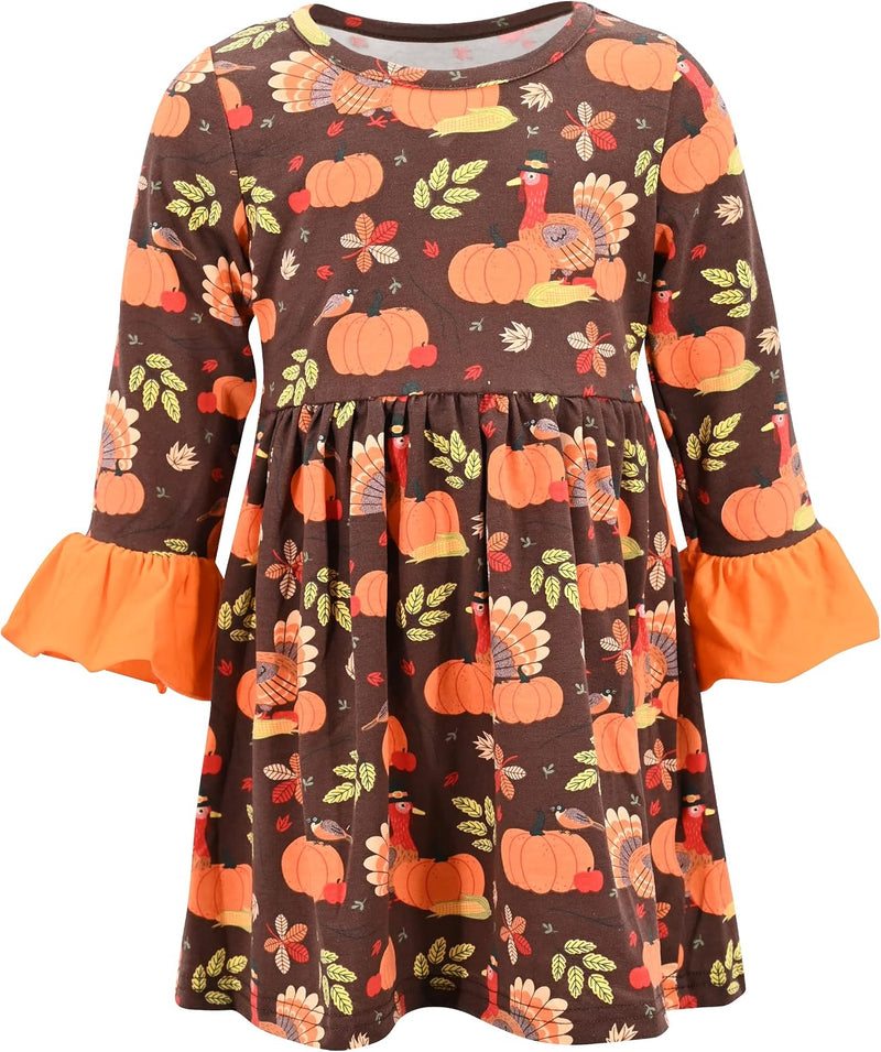 thanksgiving turkey squash girls long sleeve ruffled dresses for to b0b3jypp98