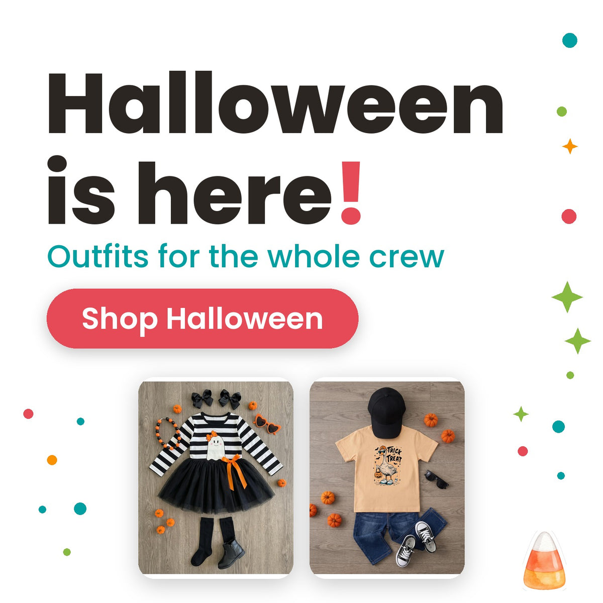 Halloween is here. Shop Halloween outfits for kids.