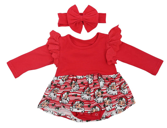Baby Girl's Christmas Santa Dress with Ruffle Sleeves and Matching Headband - Festive Red Outfit - Sizes NB to 24M - Unique Baby Shop - Christmas