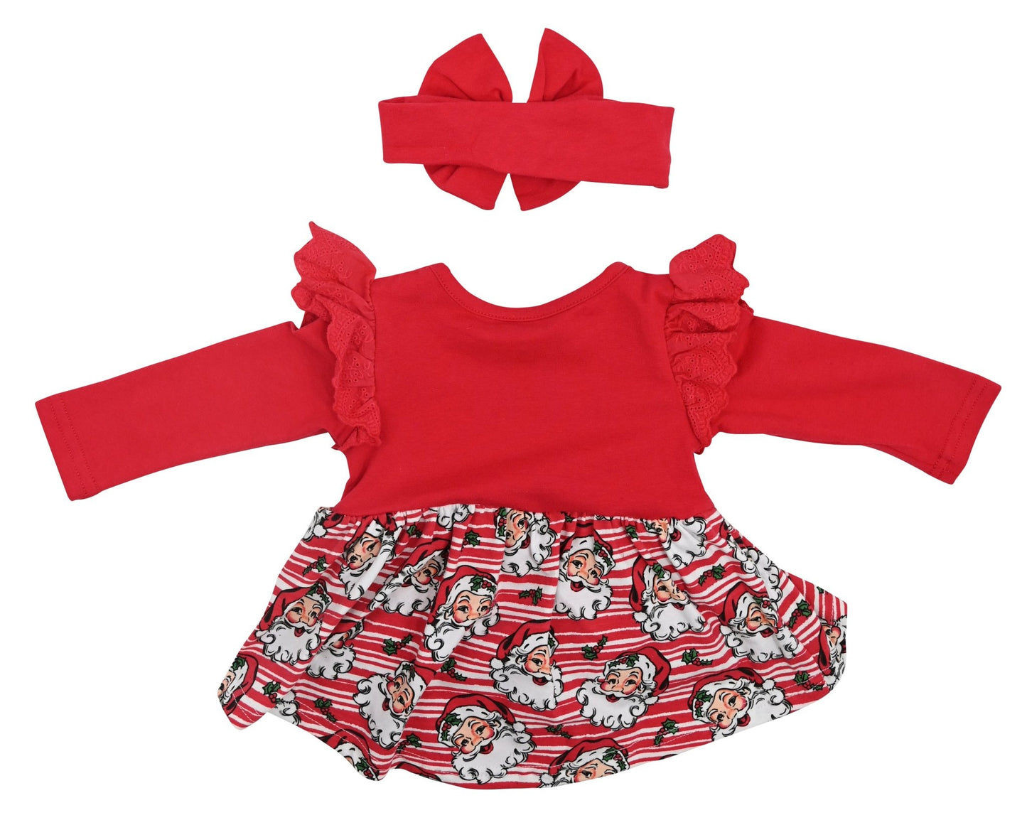 Baby Girl's Christmas Santa Dress with Ruffle Sleeves and Matching Headband - Festive Red Outfit - Sizes NB to 24M - Unique Baby Shop - Christmas