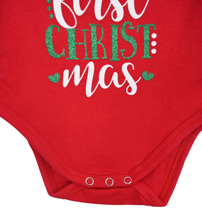 Baby's First Christmas Onesie - Festive Red Long-Sleeve Bodysuit for Newborns & Infants - Sizes NB to 24M - Unique Baby Shop - Christmas