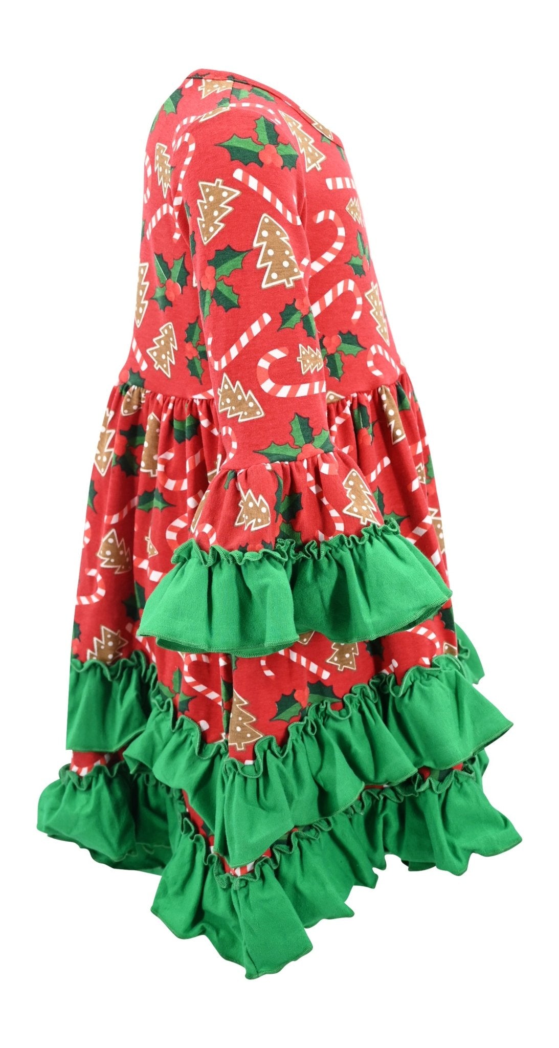 Girls Candy Cane Cookie Pattern Flare Christmas Dress Outfit - Unique Baby Shop - Christmas