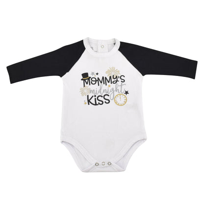 New Year's 'Mommy's Midnight Kiss' Baby Outfit - Onesie & Skirt Set with Bow or Raglan Onesie - Sizes NB to 24M - Unique Baby Shop - New Years