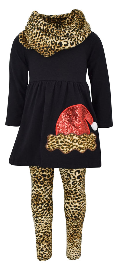 Toddler and Big Girls Leopard Print Santa 3 Piece Christmas Outfit - Unique Baby Shop - Christmas