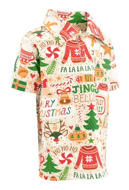 Toddler Kids Boys Christmas Jingle Bells Holiday Dinner Polo Dress Shirt - Unique Baby Shop - Christmas