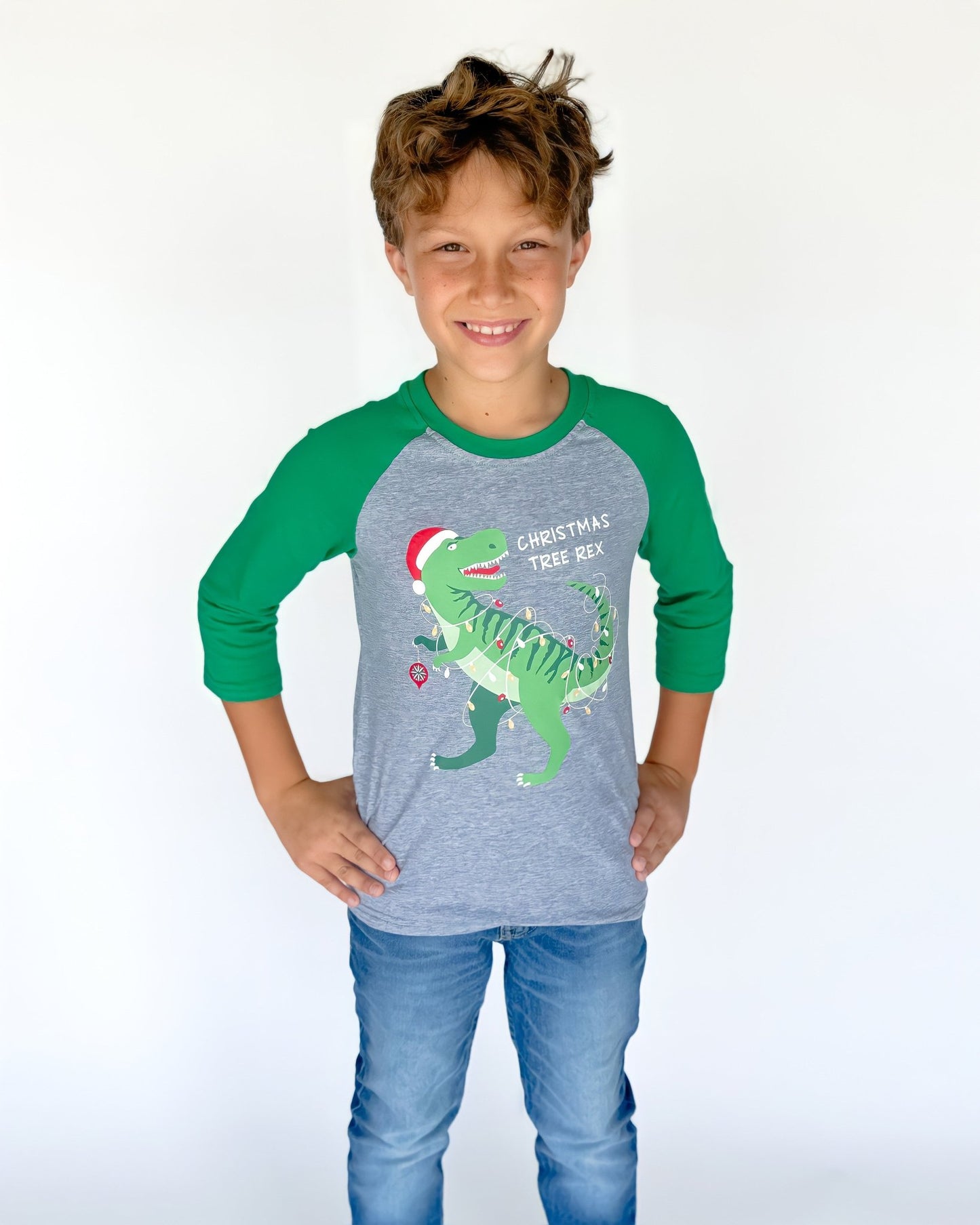 Toddler Kids Boys Christmas Tree Rex Dinosaur T-Shirt - Unique Baby Shop - Christmas