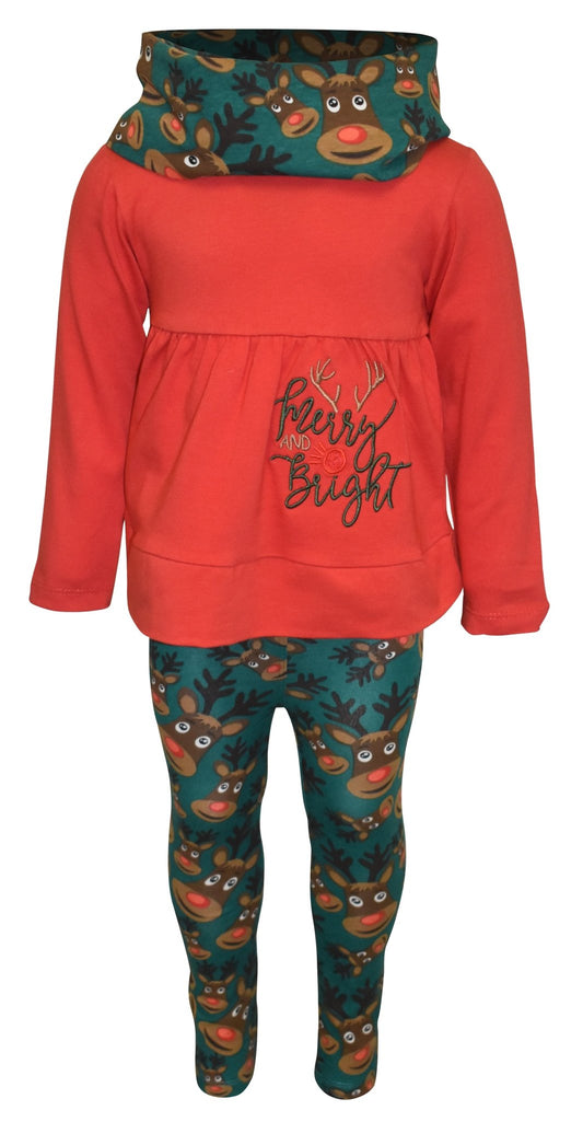 Toddler Kids Girls 3pc Legging Set Merry and Bright Christmas Party Outfit - Unique Baby Shop - Christmas