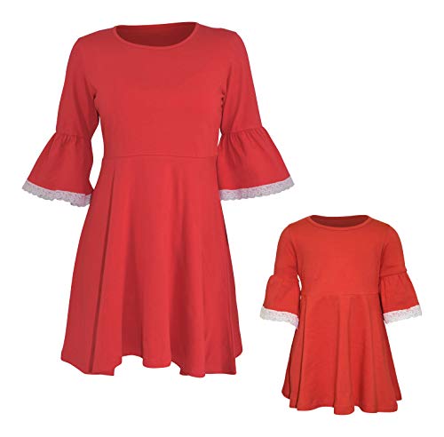 UB Mommy and Me Christmas Skater Dress Lace Trim Flare Sleeved - Unique Baby Shop - Winter