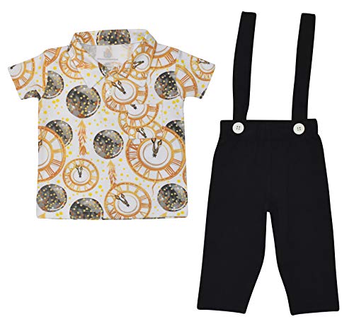 Unique Baby Boys New Years Clocks Polo Suspender Pants Outfit Set - Unique Baby Shop - New Years