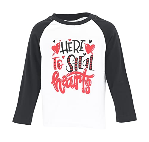 Unique Baby Boys Valentines Day Here to Steal Hearts Raglan T Shirt - Unique Baby Shop - Valentine