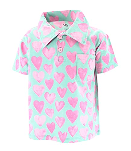 Unique Baby Boys Valentines Day Teal Hearts Polo Shirt - Unique Baby Shop - Valentine