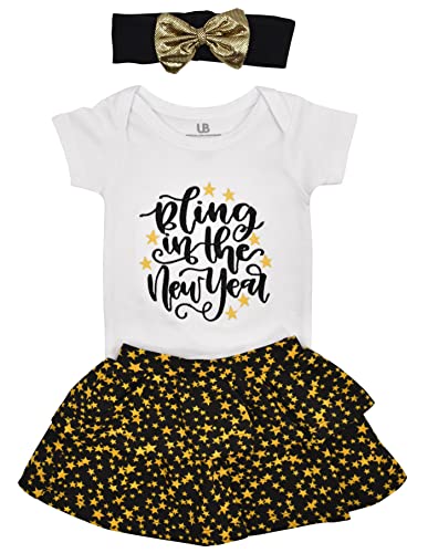 Unique Baby Girls 3 Piece Bling In The New Year Skirt Layette Set (0M, White) - Unique Baby Shop - New Years