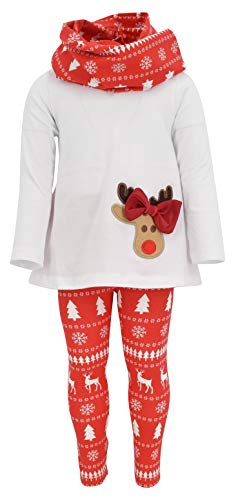 Unique Baby Girls 3 Piece Christmas Reindeer Bow Outfit with Scarf - Unique Baby Shop - Christmas