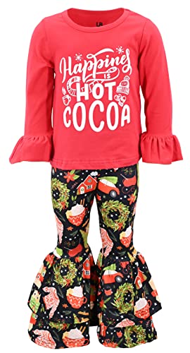 Unique Baby Girls Happiness Is Hot Cocoa Christmas Flare Pants Outfit Clothes - Unique Baby Shop - Christmas