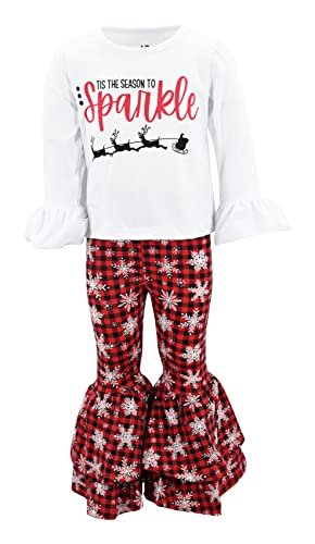 Unique Baby Girls Tis The Season To Sparkle Flare Pants Christmas Outfit Clothes - Unique Baby Shop - Christmas