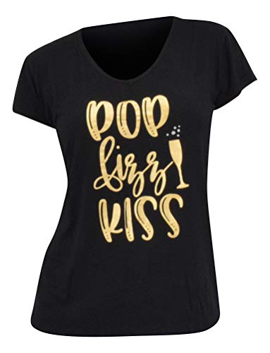 Unique Baby Womens Pop Fizz Kiss New Years V Neck T-Shirts - Unique Baby Shop - New Years