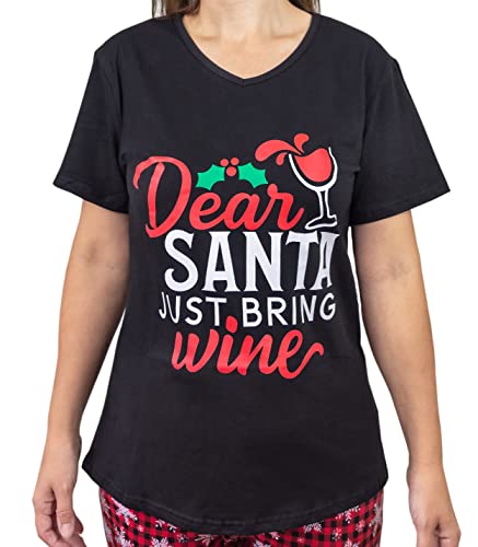 Unique Baby Womens Santa Just Bring Wine Christmas Shirt Clothes - Unique Baby Shop - Christmas